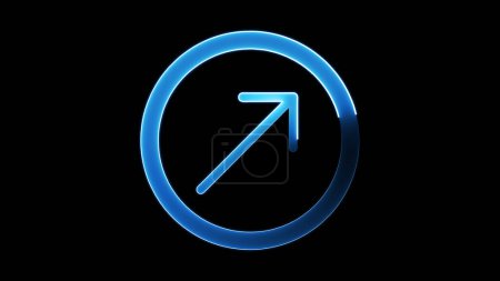 A glowing blue arrow pointing upwards and to the right inside a circle on a black background.