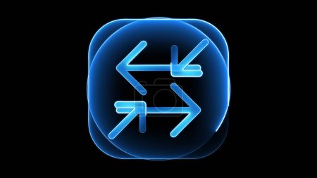 A glowing blue icon with arrows pointing in different directions on a black background.