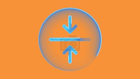 A blue icon with two arrows pointing towards a horizontal line in the center, on an orange background.
