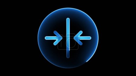 A glowing blue circle with two arrows pointing towards each other in the center, set against a black background.