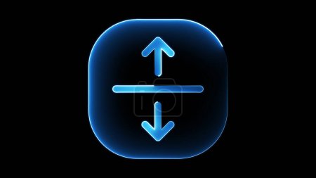 Une icône bleue lumineuse avec une flèche vers le haut et une flèche vers le bas séparées par une ligne horizontale, placée sur un fond noir.