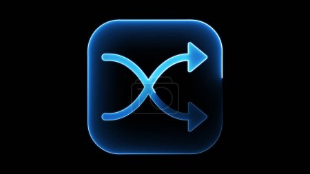Ein leuchtendes blaues Shuffle-Symbol auf schwarzem Hintergrund, das das Konzept der Randomisierung oder Vermischung darstellt.