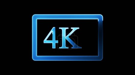 Ein leuchtendes blaues 4K-Symbol auf schwarzem Hintergrund, das eine hochauflösende Auflösung darstellt.