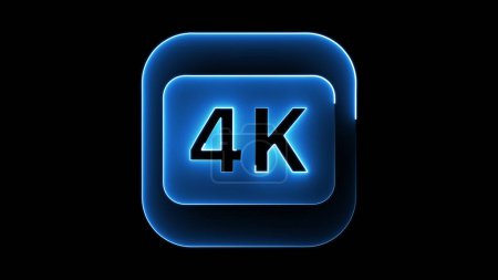 Ein leuchtendes blaues 4K-Symbol auf schwarzem Hintergrund, das eine hochauflösende Auflösung darstellt.