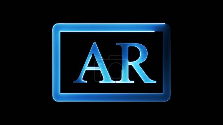 Un brillante icono azul AR (Realidad Aumentada) sobre un fondo negro.