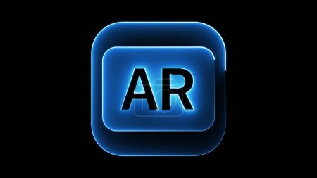 A glowing blue icon with the letters 'AR' in the center, set against a black background. The icon has a rounded square shape with a neon effect.