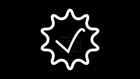 A white checkmark inside a wavy-edged circle on a black background, symbolizing approval or certification.