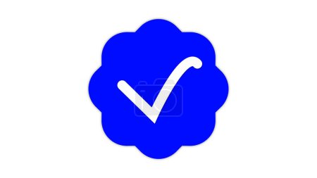 A blue verification badge with a white checkmark in the center, resembling a flower shape.