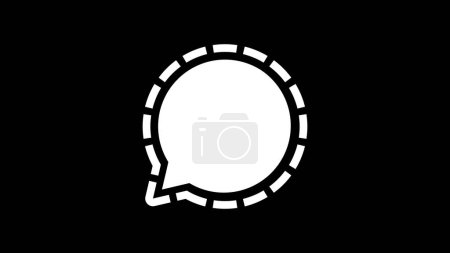 A white speech bubble icon with dashed lines on a black background.