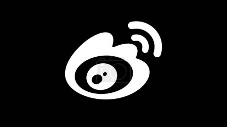 Un logotipo blanco estilizado con tres líneas curvas sobre un fondo negro, que representa la plataforma de redes sociales Weibo.