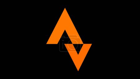 Logotipo geométrico naranja con dos triángulos entrelazados sobre fondo negro.