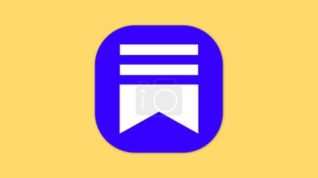 A blue square icon with rounded corners featuring a white bookmark symbol and two horizontal white lines above it, set against a yellow background.