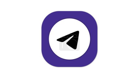 Un icono plano de papel negro dentro de un círculo blanco con un fondo cuadrado redondeado púrpura, que se asemeja al logotipo de la aplicación Telegram.