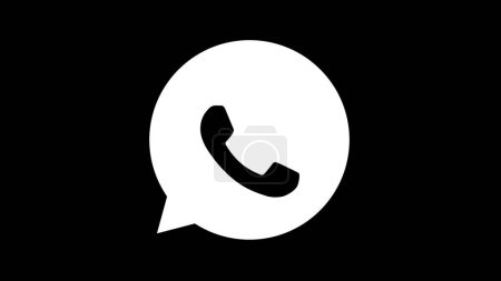 A white phone icon inside a speech bubble on a black background, resembling the WhatsApp logo.