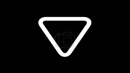A white, downward-pointing triangle with rounded corners on a black background.