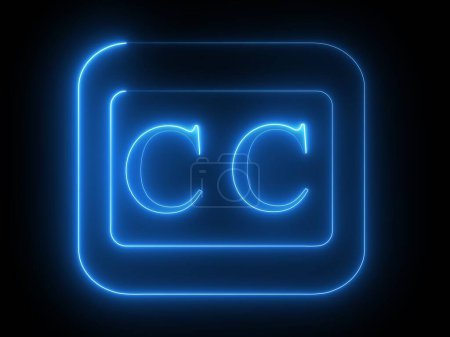 A glowing blue neon icon of closed captions (CC) animated on a black background.