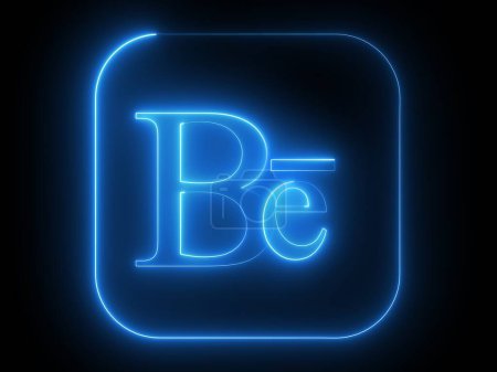A glowing blue neon Behance logo on a black background.