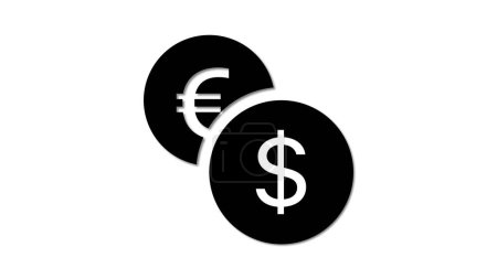 Black and white icons of Euro and Dollar currency symbols overlapping each other on a white background.