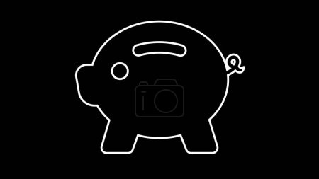 Ein einfacher weißer Umriss eines Sparschweins auf schwarzem Hintergrund.