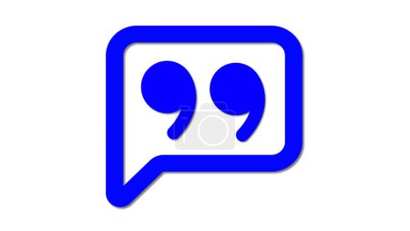 A blue quotation mark symbol inside a speech bubble on a white background.