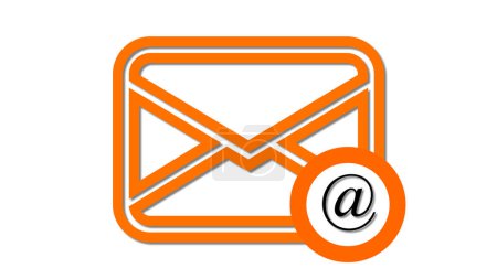 Ilustración de un icono de sobre con un contorno naranja y un símbolo '@' en un círculo en la esquina inferior derecha, que representa el correo electrónico o la comunicación electrónica.