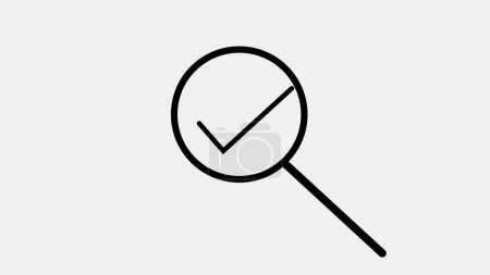 A simple black magnifying glass icon with a checkmark inside on a white background.
