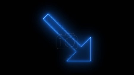 A glowing blue neon arrow pointing downwards and to the right on a black background.
