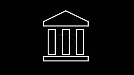 A simple white line drawing of a classical building with columns on a black background.