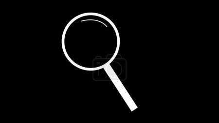A simple white magnifying glass icon on a black background.
