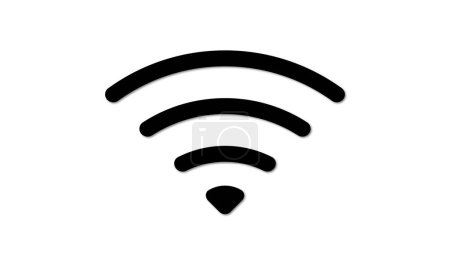 A black Wi-Fi signal icon on a white background, representing wireless internet connectivity.