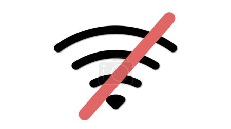 Un símbolo Wi-Fi con una línea diagonal roja cruzando a través de él, lo que indica que no hay conexión a Internet.