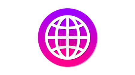 A white globe icon with grid lines inside a circular gradient background transitioning from pink to purple.