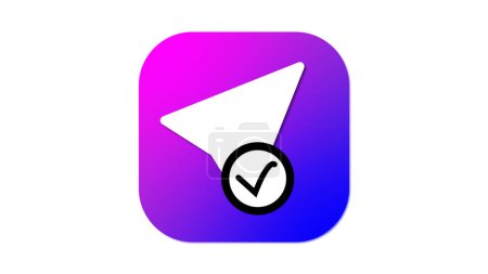 A gradient purple and blue square icon with a white paper plane symbol and a black checkmark in a circle at the bottom right corner.
