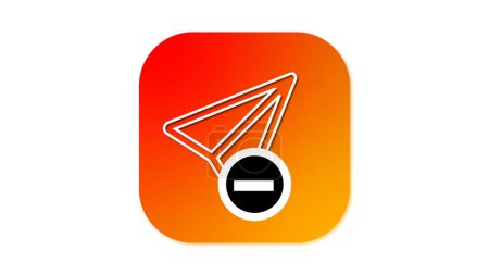 An icon with a gradient orange background featuring a white paper plane and a black circle with a white minus sign in the center.