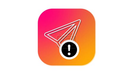 An icon with a gradient background from pink to orange, featuring a white outline of a paper airplane with an exclamation mark inside a black circle at the bottom.