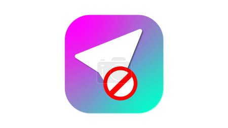 A white paper plane icon with a red prohibition sign on a gradient background.