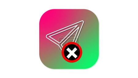 Une icône d'application colorée avec un fond dégradé comportant un symbole d'avion de papier et un cercle rouge avec un X blanc dessus, indiquant une action bloquée ou restreinte.