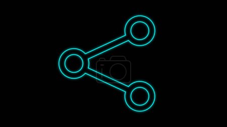 A glowing neon blue share icon on a black background. The icon consists of three connected circles forming a triangular shape.