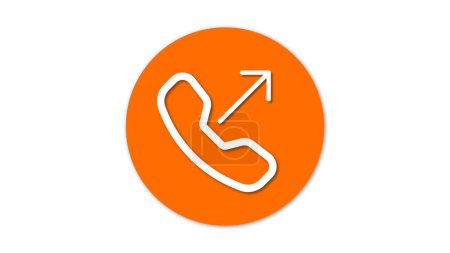 Ein orangefarbener Kreis mit einem weißen Telefonsymbol und einem nach außen zeigenden Pfeil, der ein ausgehendes Anrufsymbol anzeigt.