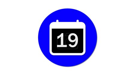 A simple calendar icon with the number 19 displayed on it, set against a blue circular background.