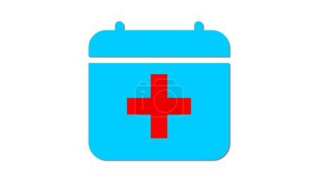 Ein blaues Kalendersymbol mit einem roten medizinischen Kreuz in der Mitte, das einen Arzttermin oder ein gesundheitsbezogenes Ereignis symbolisiert.