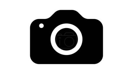 A simple black and white icon of a camera with a circular lens in the center.