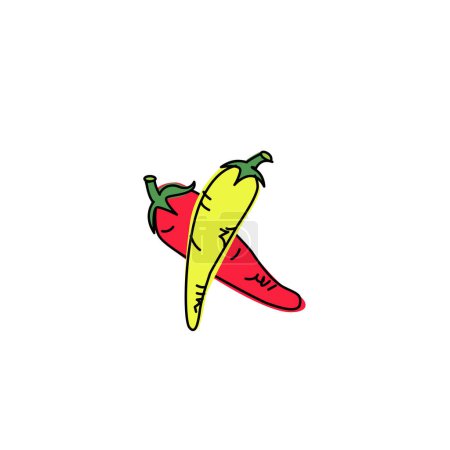 Téléchargez les illustrations : Chili poivre dessin animé style doodle icône. Alimentation légume plat icône concept isolé sur fond blanc illustration vectorielle - en licence libre de droit