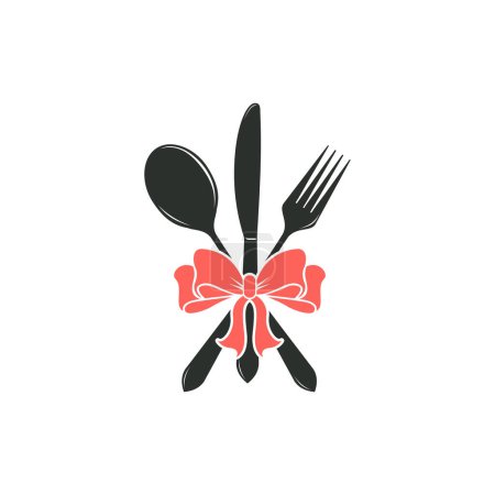 Illustration for Simple cutlery icon isolated from kitchen collection. cutlery icons trendy and modern cutlery symbols with ribbon on white background vector illustration - Royalty Free Image