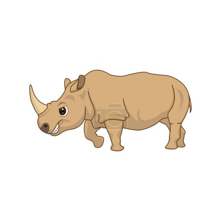Téléchargez les illustrations : Mignon rhinocéros dans le style dessin animé isolé. Mascotte de Rhino sur fond blanc illustration vectorielle - en licence libre de droit