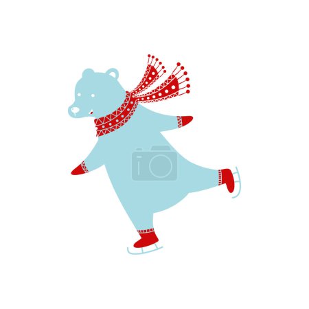 Téléchargez les illustrations : Mignon ours polaire jouant patins à glace icône conception modèle vectoriel silhouette isolé Joyeux Noël et Nouvel An sur l'illustration de concept vacances - en licence libre de droit