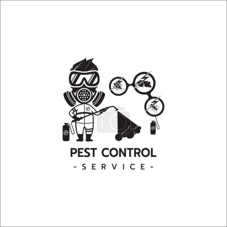 Illustration for Pest Control Service logo template isolated silhouette with Equipped Man in Protective Suit Holding Chemical Cylinder isolated silhouette on white background vector illustration - Royalty Free Image