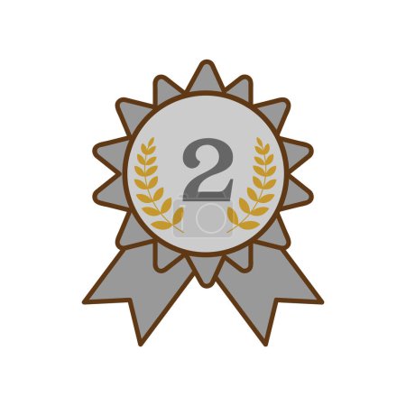 Illustration for Award ribbon silver medal number second , 2nd success champion achievement award icon isolated vector illustration - Royalty Free Image