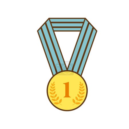 Téléchargez les illustrations : Prix ruban médaille d'or numéro première icône, 1er succès champion réalisation prix isolé vecteur illustration - en licence libre de droit