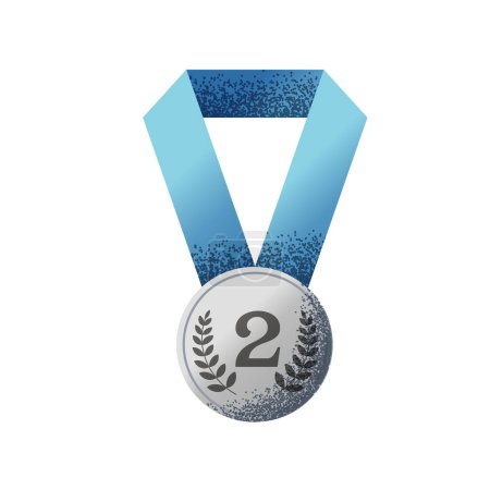 Illustration for Award ribbon silver medal number second , 2nd success champion achievement award icon isolated vector illustration - Royalty Free Image
